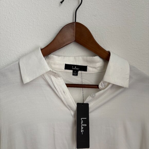 Lulus Casual Elegance White Long Sleeve Button-up Top - Size S - Picture 3 of 6